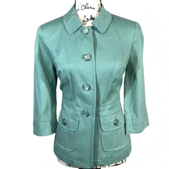 - East 5th Jacket Mint Green Canvas Textured 3/4 Sleeve Blazer Size Small - Picture 2 of 11